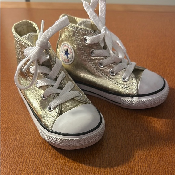 Converse Gold High-Top Sneakers with White Accents - Picture 1 of 10